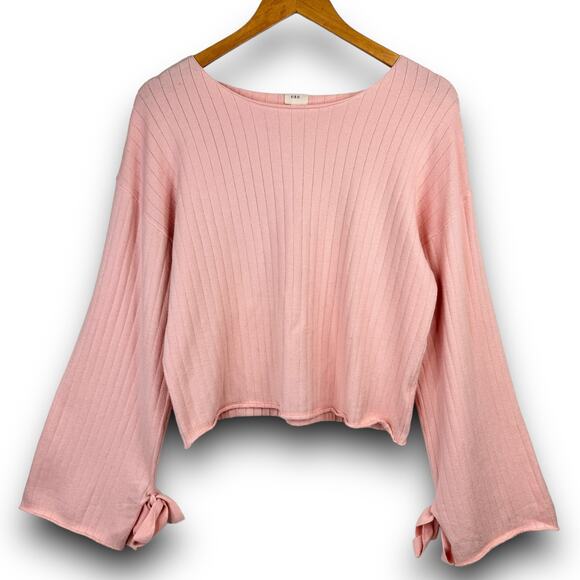 O & O Sweaters - Pink Casual Long Bell Sleeve Ribbed Cropped Sweater Top Soft Fabric Size Small